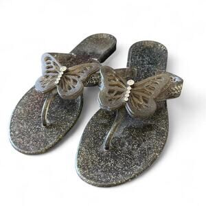 Y2K Coach Black Glitter Butterfly Jelly Flip Flops Size 7 – Fairycore Sandals